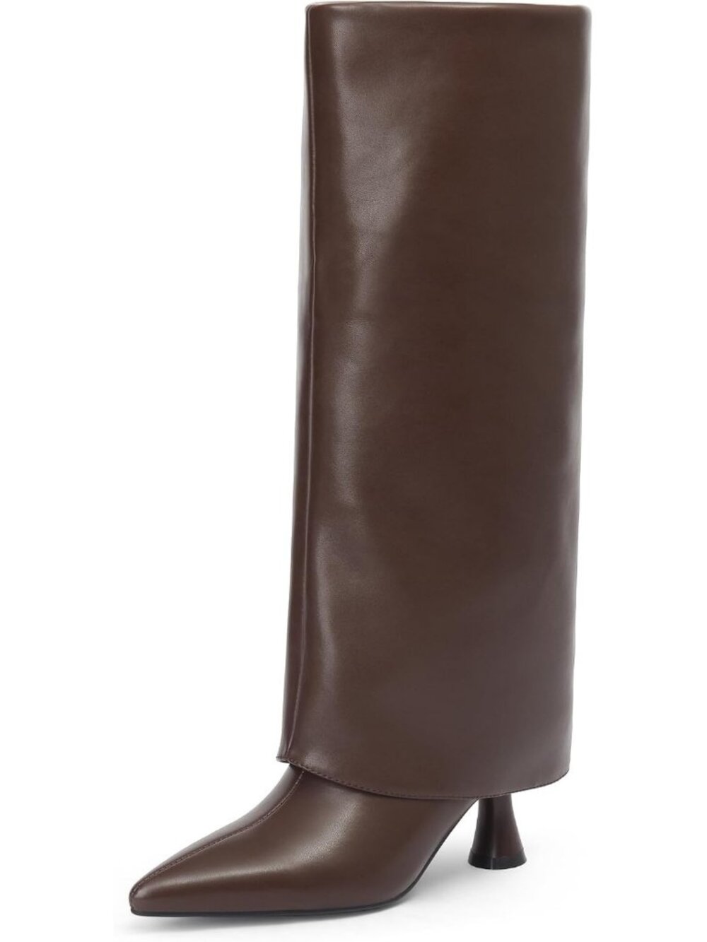 Women's Brown Comfortable 2.7 inch Low Kitten Heel Pointed Toe Knee High Boots